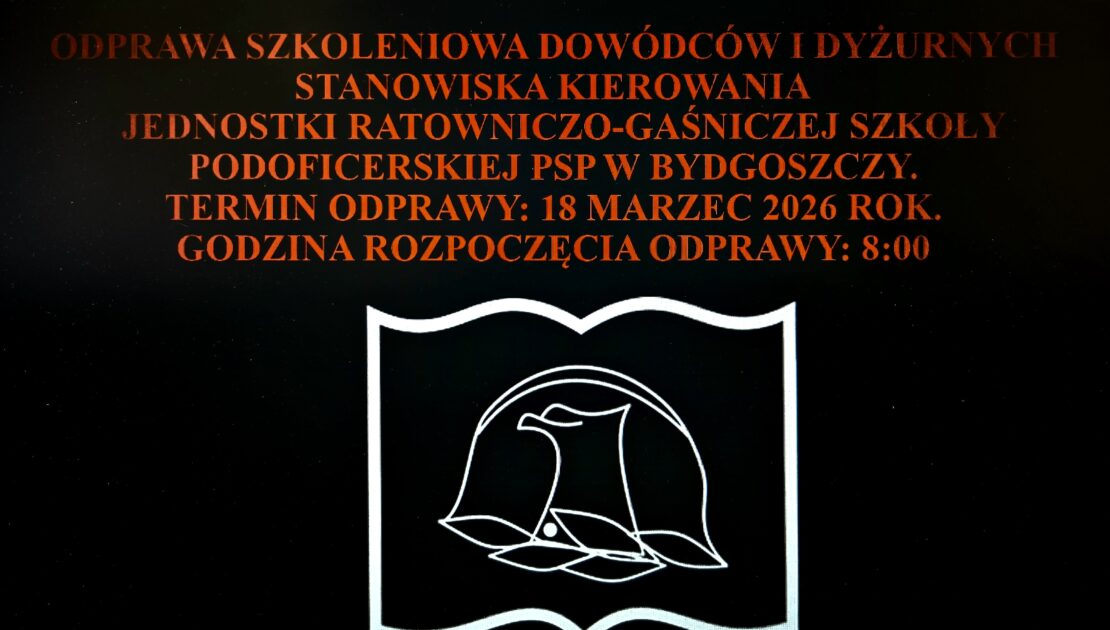 na zdjęciu znajduje się logo szkoły oraz napis informujący o odprawie służbowej